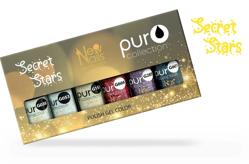 New Nails System Secret Stars Set 6 Smalti Semipermanenti Glitter