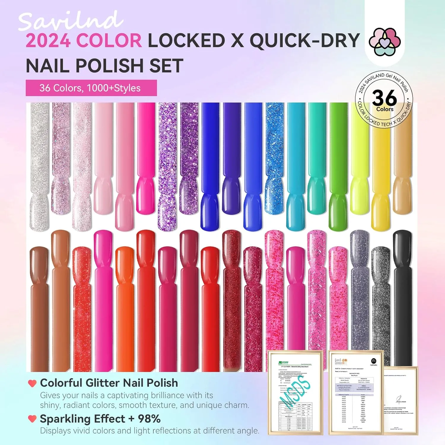 Saviland Set Smalti Unghie 39 Pezzi 36 Colori Base e Top Coat