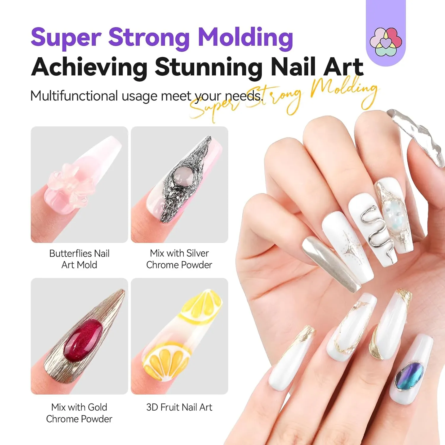 Saviland 3D Gel Unghie Kit Sculpting Chrome oro