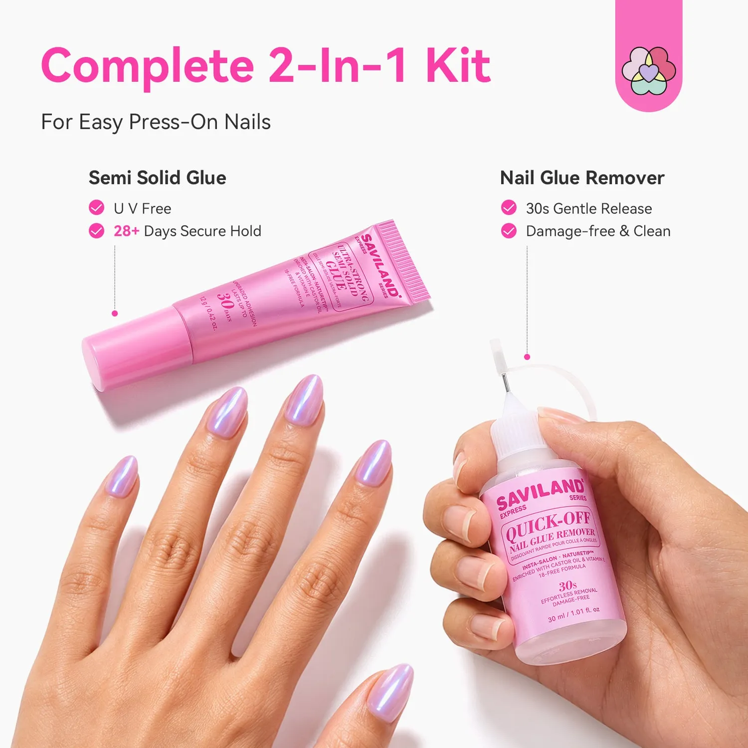 Saviland colla unghie semi-solida 12g + remover 30ml 20 secondi