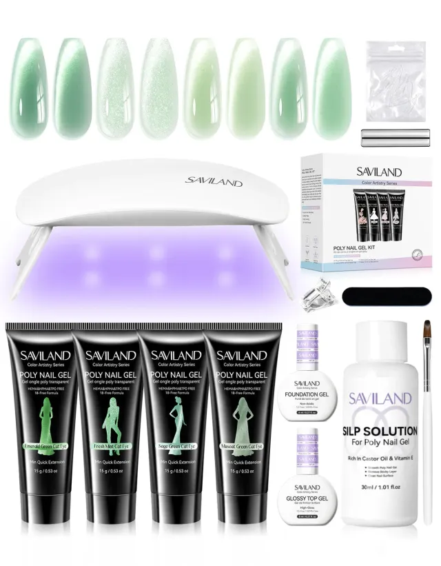Saviland Cat Eye kit polygel 4 colori verdi