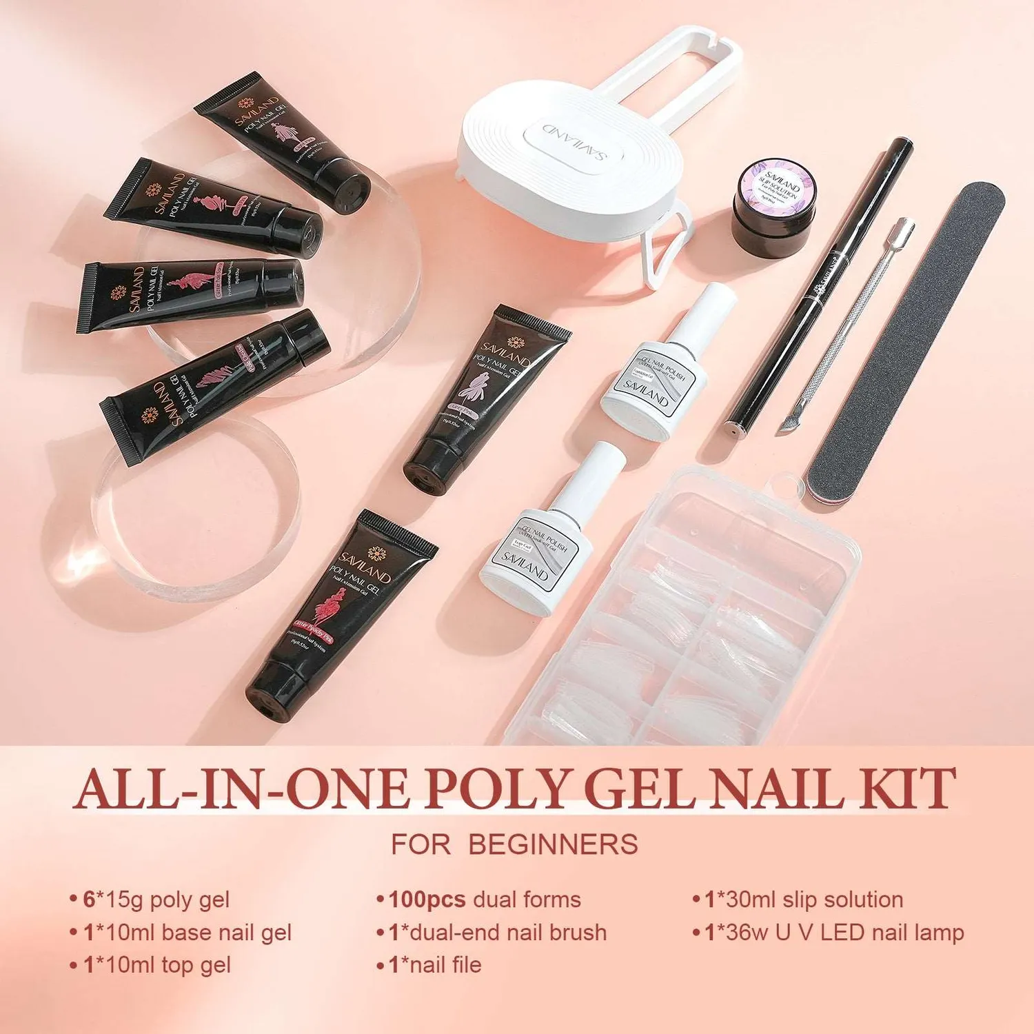 Saviland kit polygel 6 colori con lampada UV LED 36W