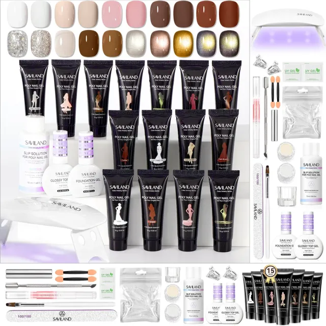 Saviland 15 Colori Polygel Kit Nude Glitter Cat Eye lunga durata