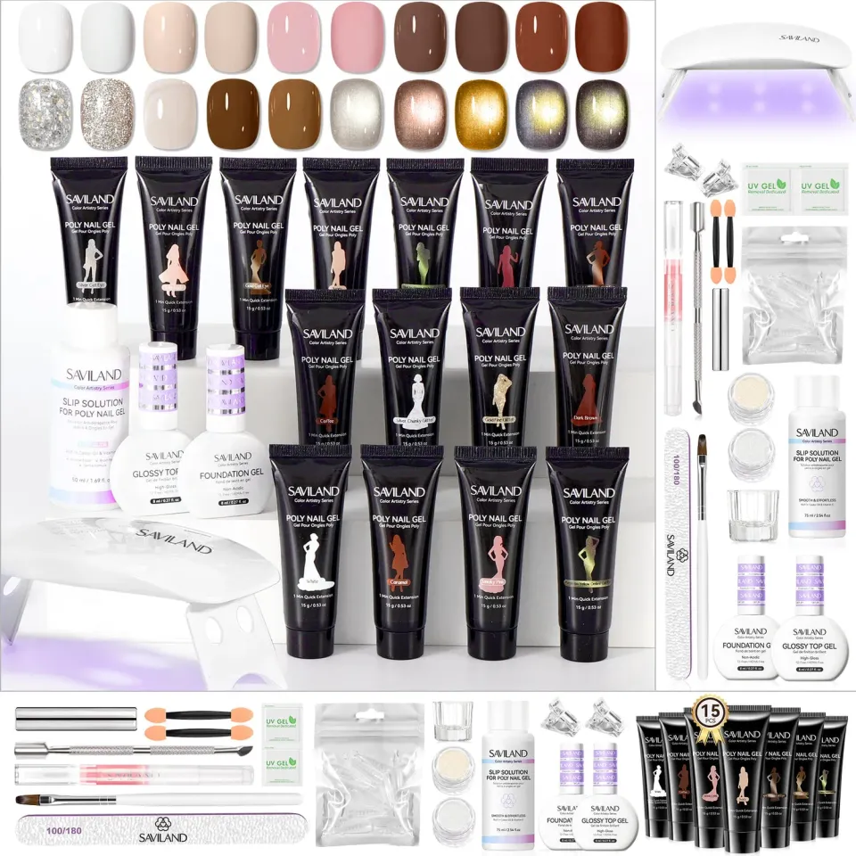 Saviland 15 Colori Polygel Kit Nude Glitter Cat Eye lunga durata