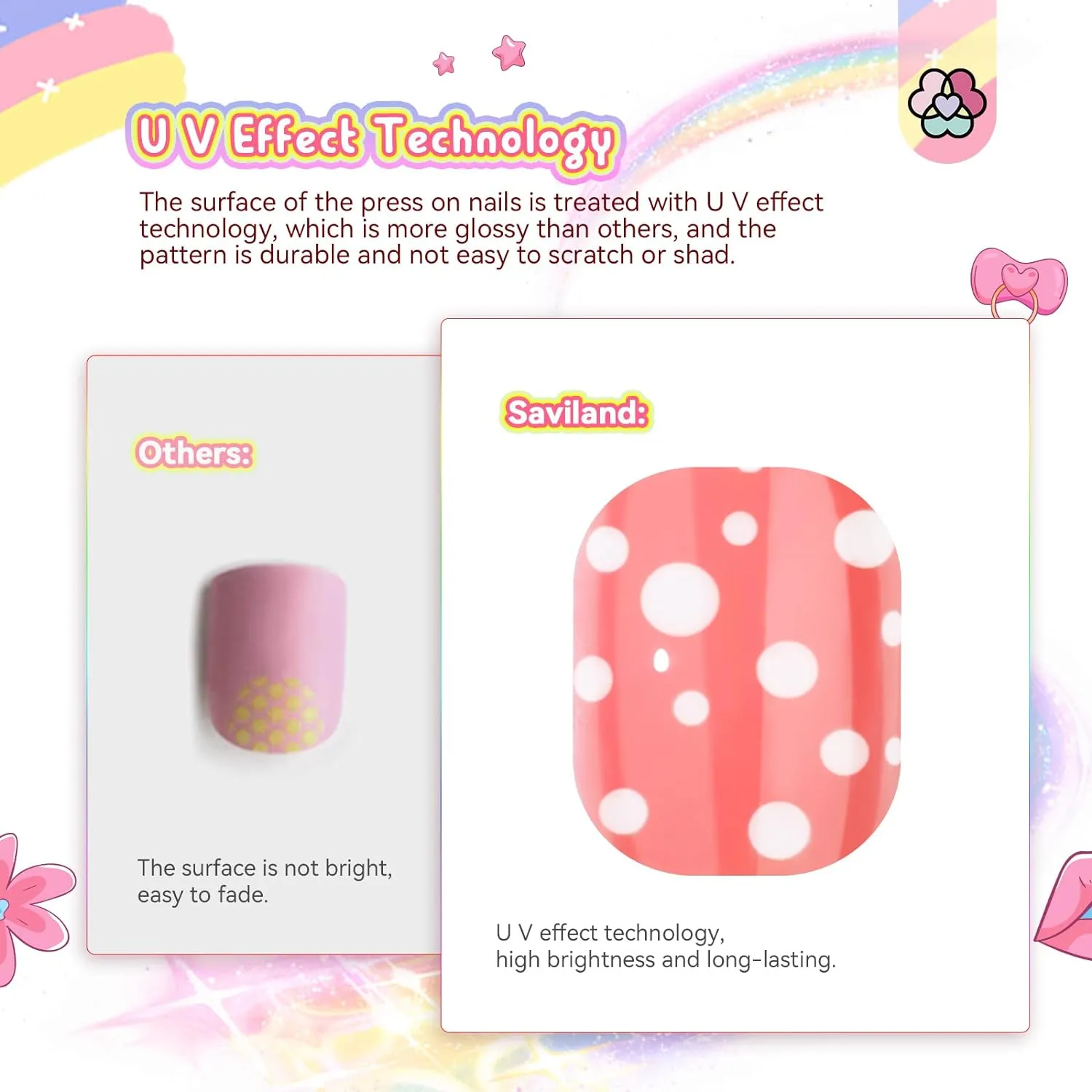Saviland Press On Nails Bambina 168pz Fantasie Colorate Riutilizzabili