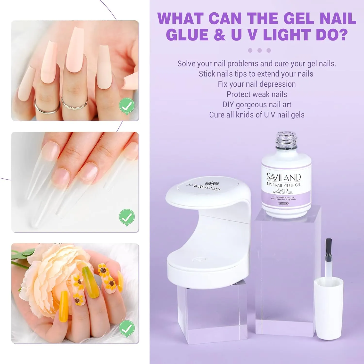 Saviland Colla Gel Unghie forte con mini lampada 15 ml
