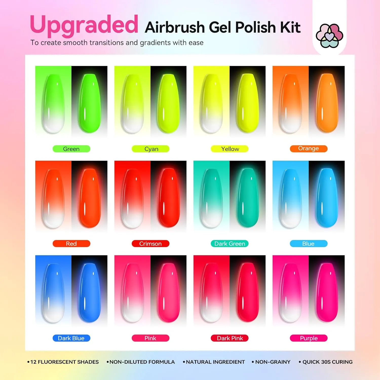 Saviland set 12 smalti gel airbrush fluo polimerizzazione 30 secondi