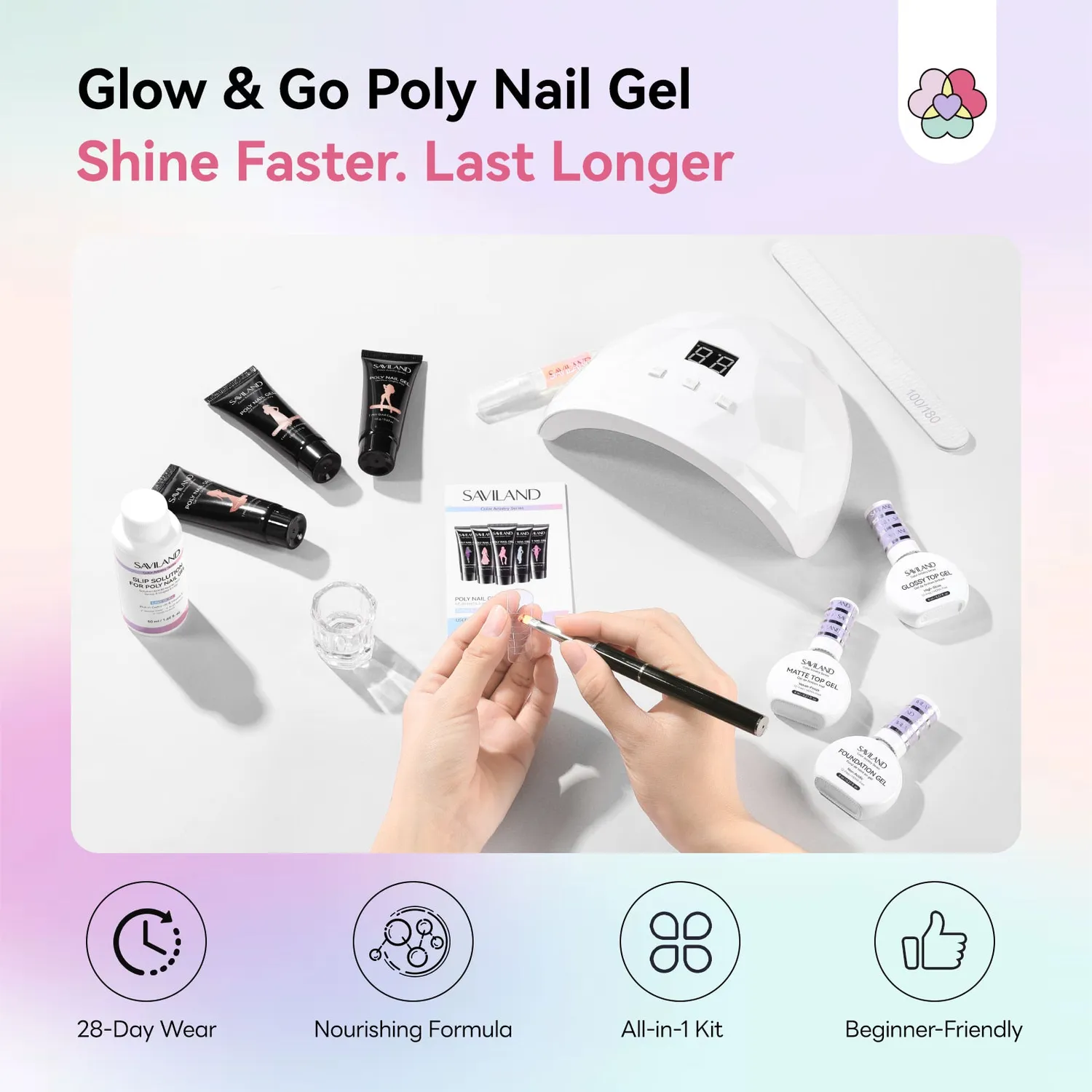 Saviland Cat Eye Kit Polygel 15 Colori Viola con Lampada 88W