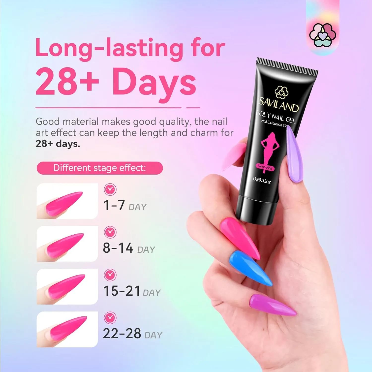 Saviland Rainbow polygel unghie 20 colori glitter duraturi