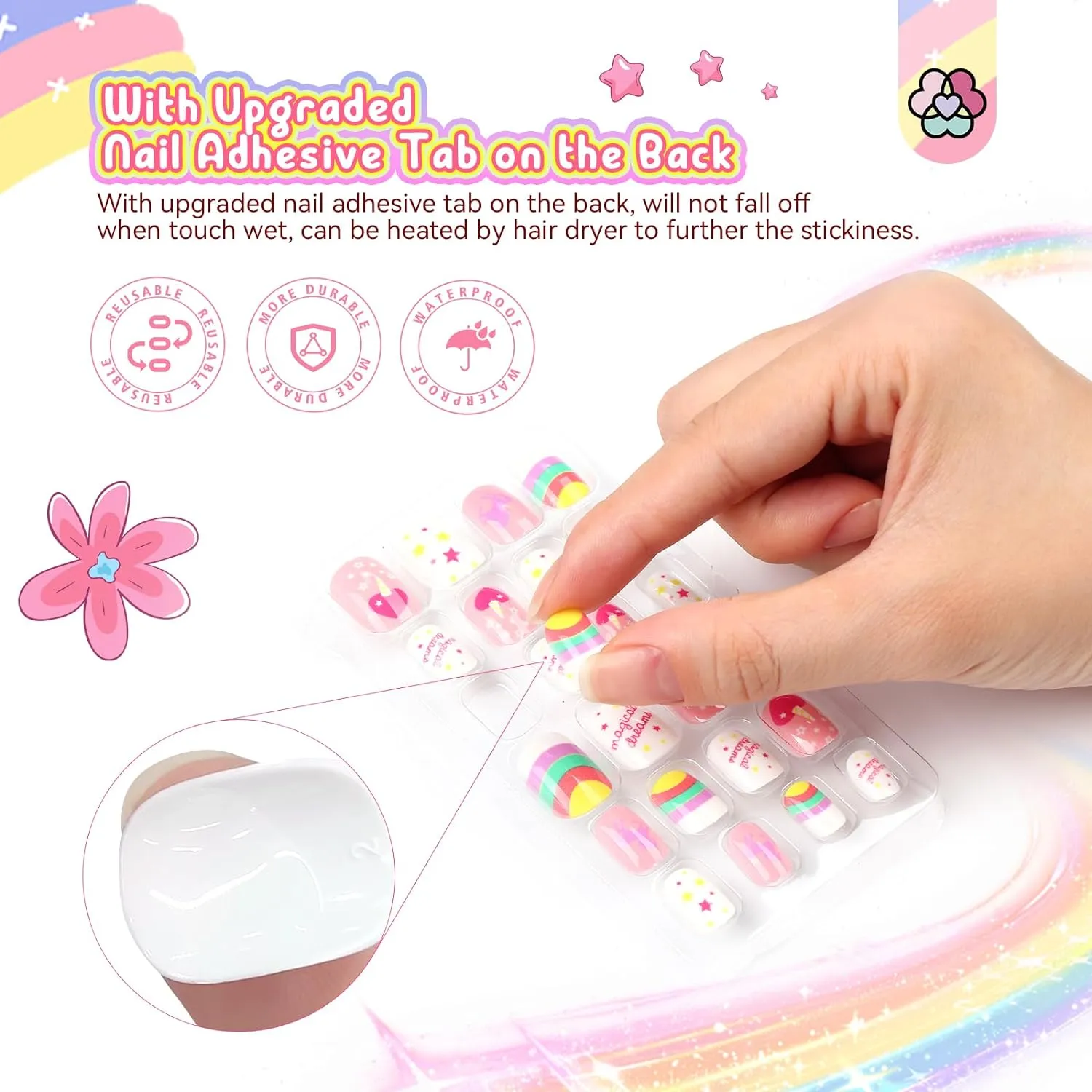 Saviland Press On Nails Bambina 168pz Fantasie Colorate Riutilizzabili