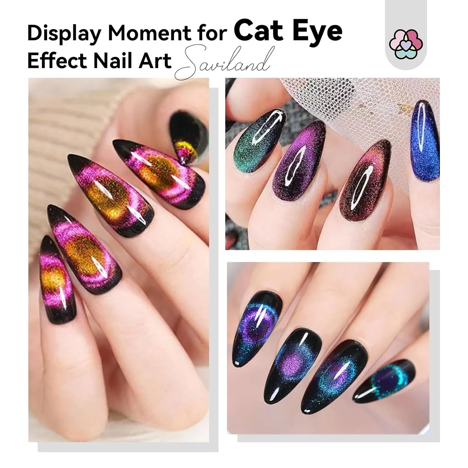 Saviland set 9 calamite cat eye per smalto magnetico