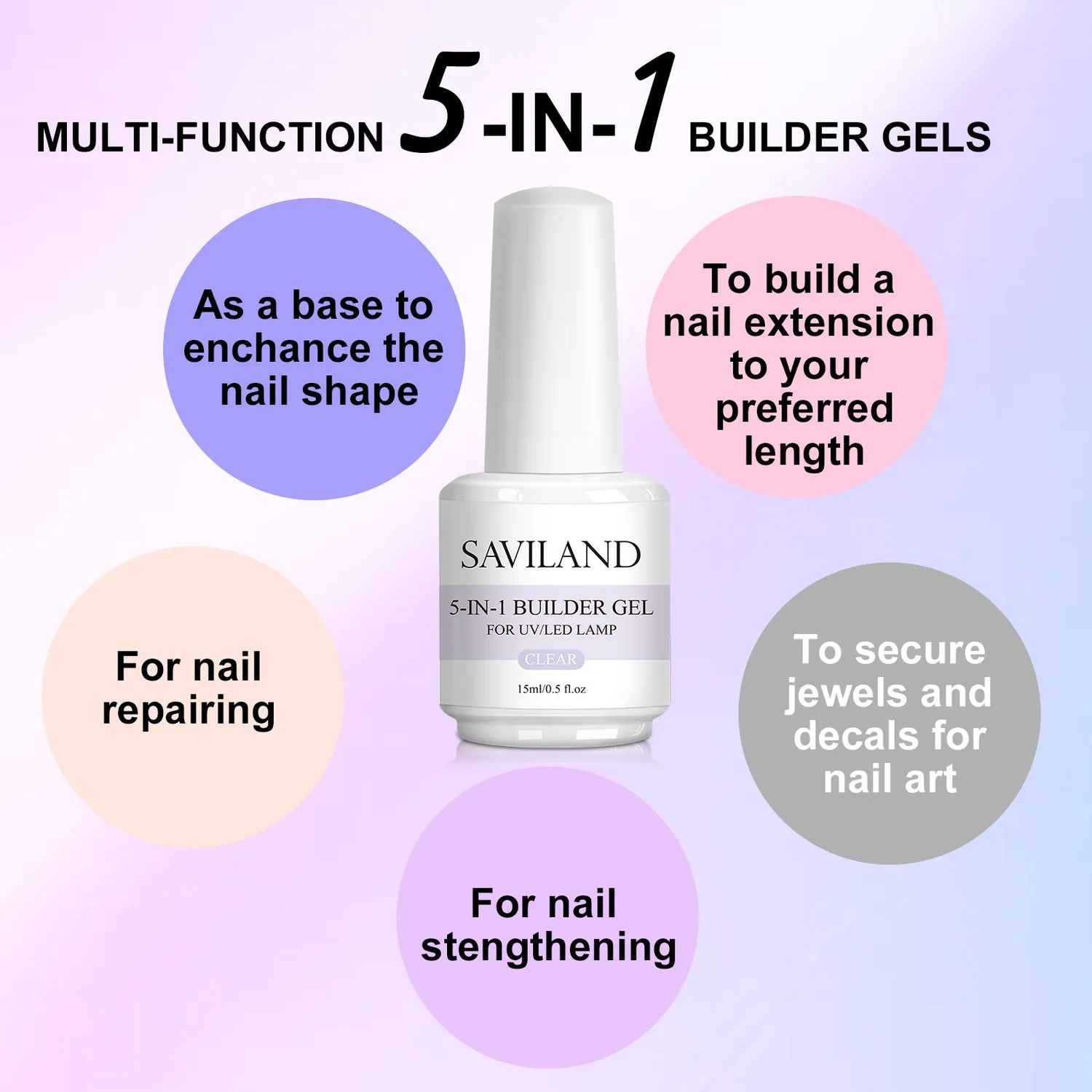 Saviland Builder Gel 5-in-1 Clear Boccetta 15ml uso professionale