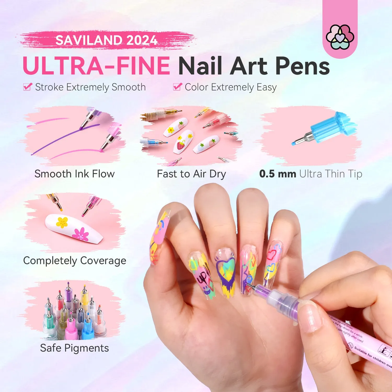 Saviland 3D Penne Nail Art 12 Colori asciugatura rapida