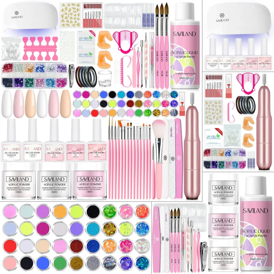 Saviland Kit Unghie Acrilico Completo con Fresa e Smalti
