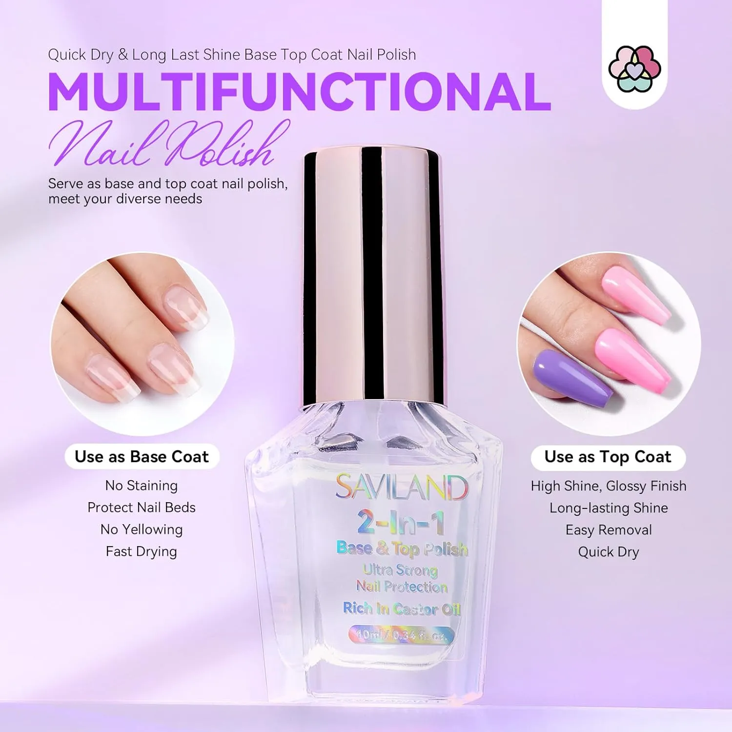 Saviland 2 in 1 Base Top Coat smalto asciugatura rapida