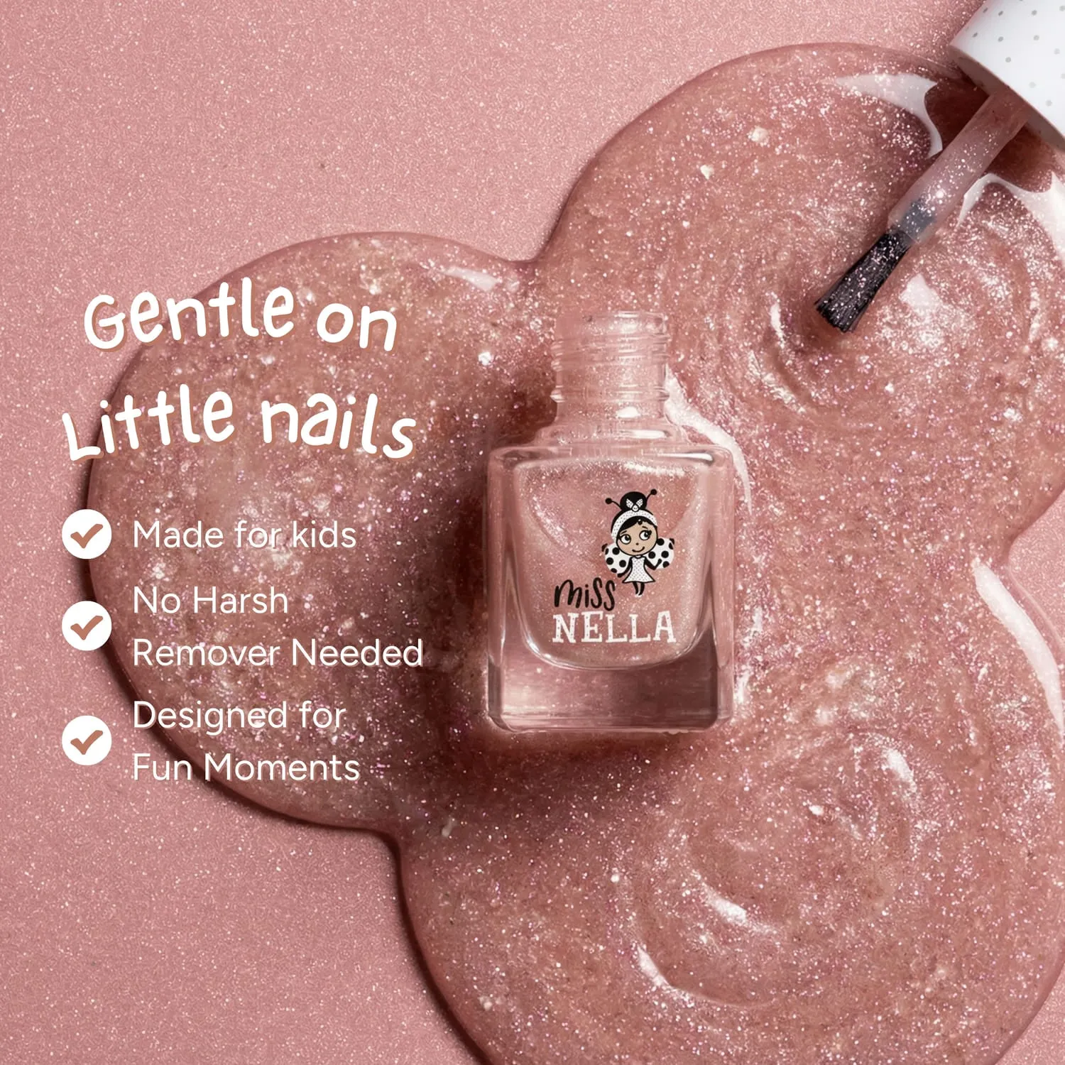 Miss Nella MN27 Abracadabra smalto peel off glitter rosa bimbe