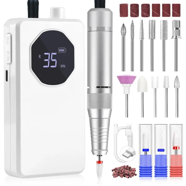 Saviland 35000RPM Fresa per Unghie Kit 14 punte 3600mAh