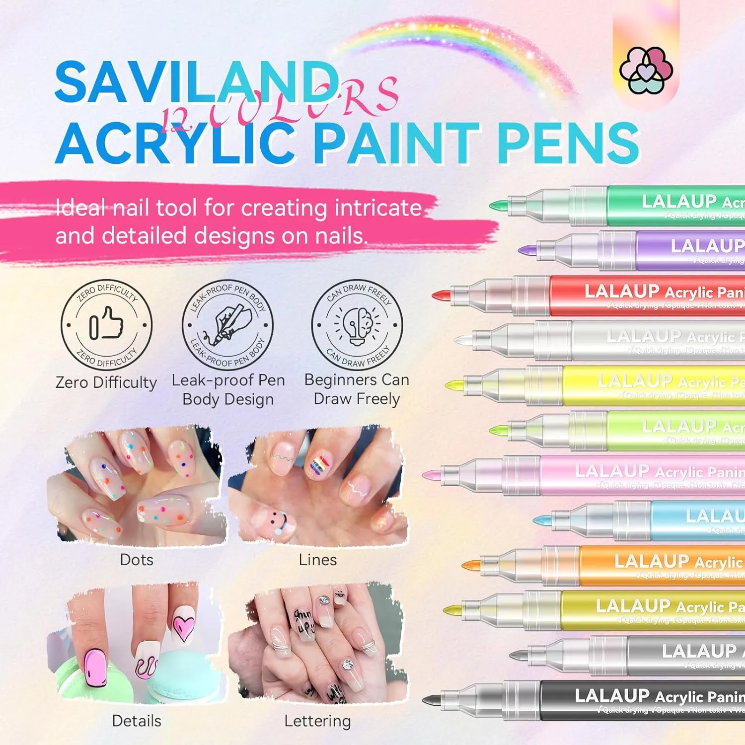 Saviland Nail Art penne gel 12 colori punta fine tratto preciso
