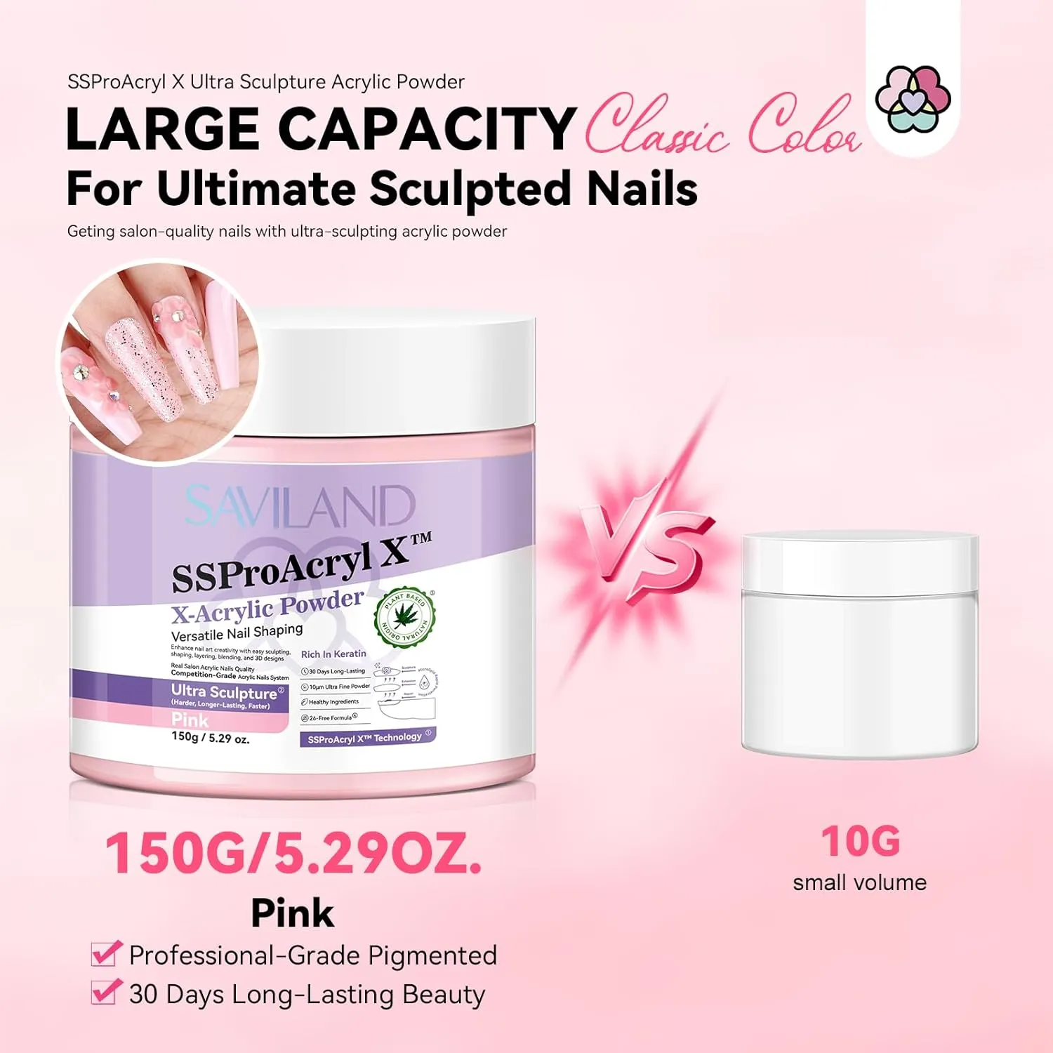 Saviland SSProAcryl X Polvere Acrilica Rosa 150 g dura