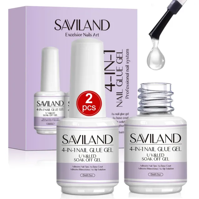 Saviland Colla Gel UV Unghie Extra Forte 2x15ml con Pennello