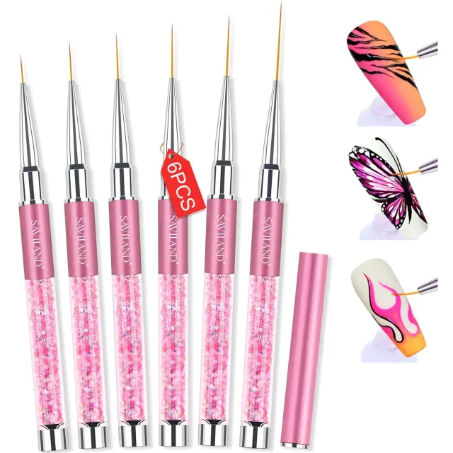 Saviland Set 6 Pennelli Nail Art Liner Rosa applicazione precisa