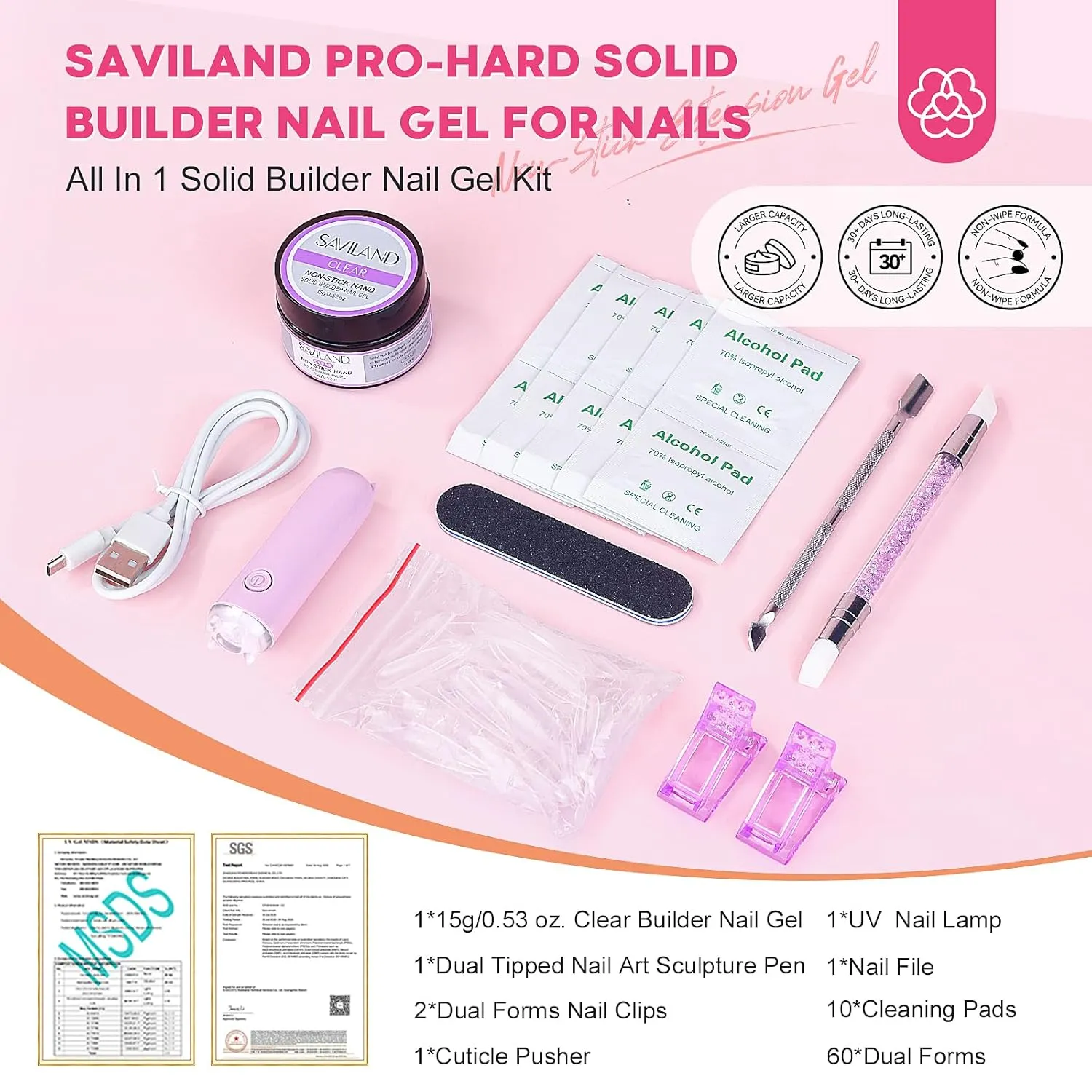 Saviland Pro-Hard Kit Builder Gel Solido 15ml + Lampada