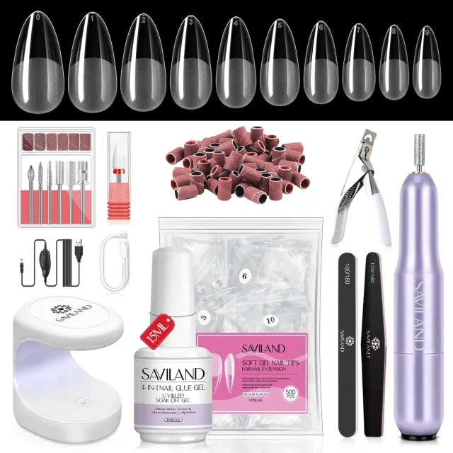 Saviland kit unghie gel mandorla media 500 tip + fresa