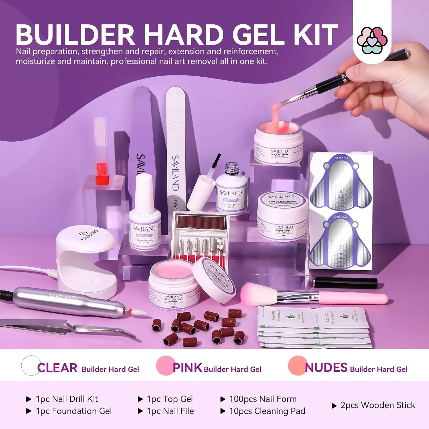 Saviland kit builder gel unghie con fresa 3 colori