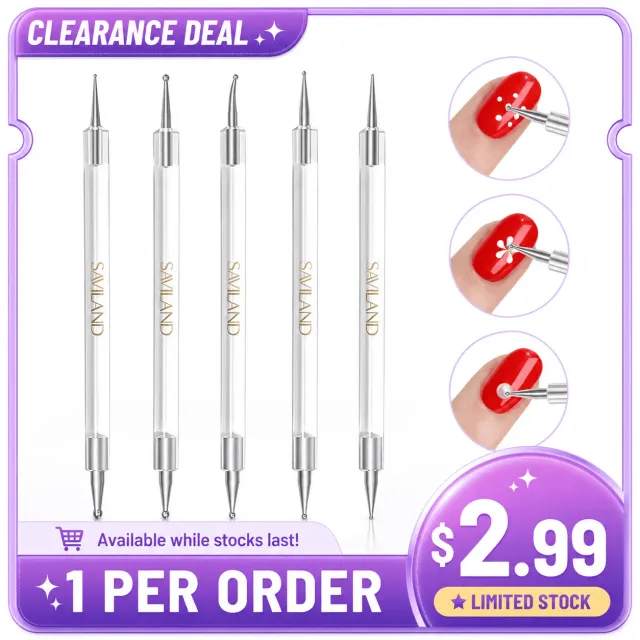 Saviland Dotting Tool Nail Art 5 Pezzi Doppia Punta Precisione