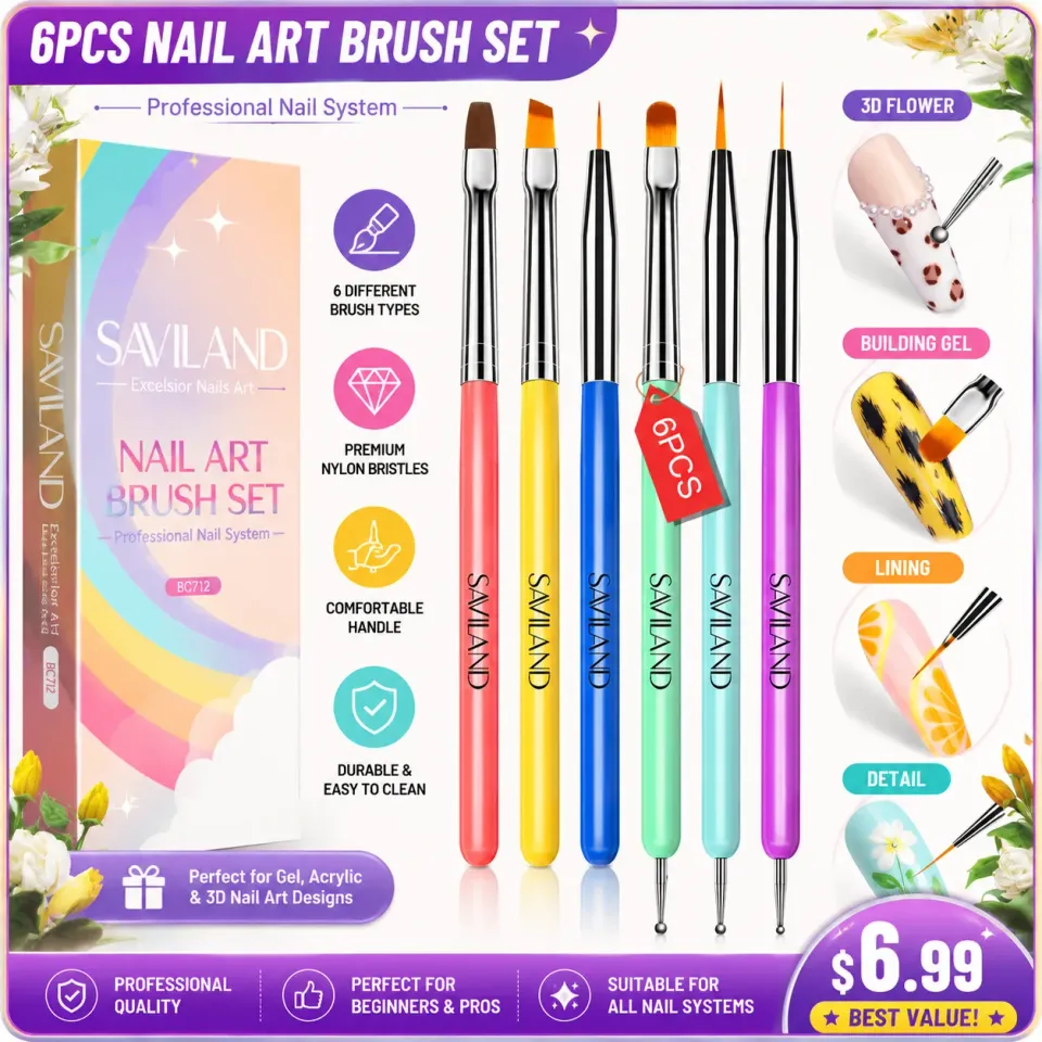 Saviland Set 6 pennelli nail art doppia punta dotting