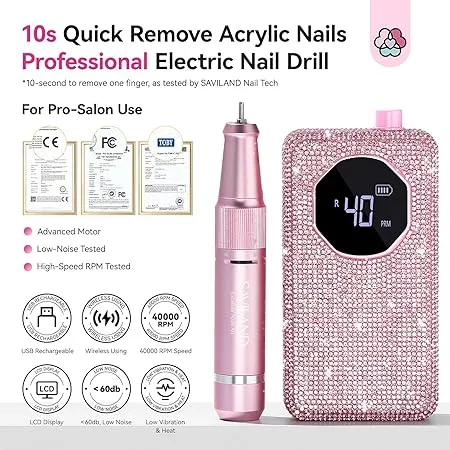Saviland Diamond Pink Fresa per Unghie 40000RPM Tipo-C