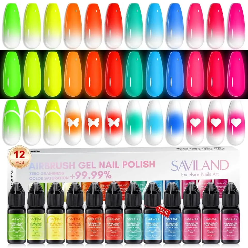 Saviland set 12 smalti gel airbrush fluo polimerizzazione 30 secondi