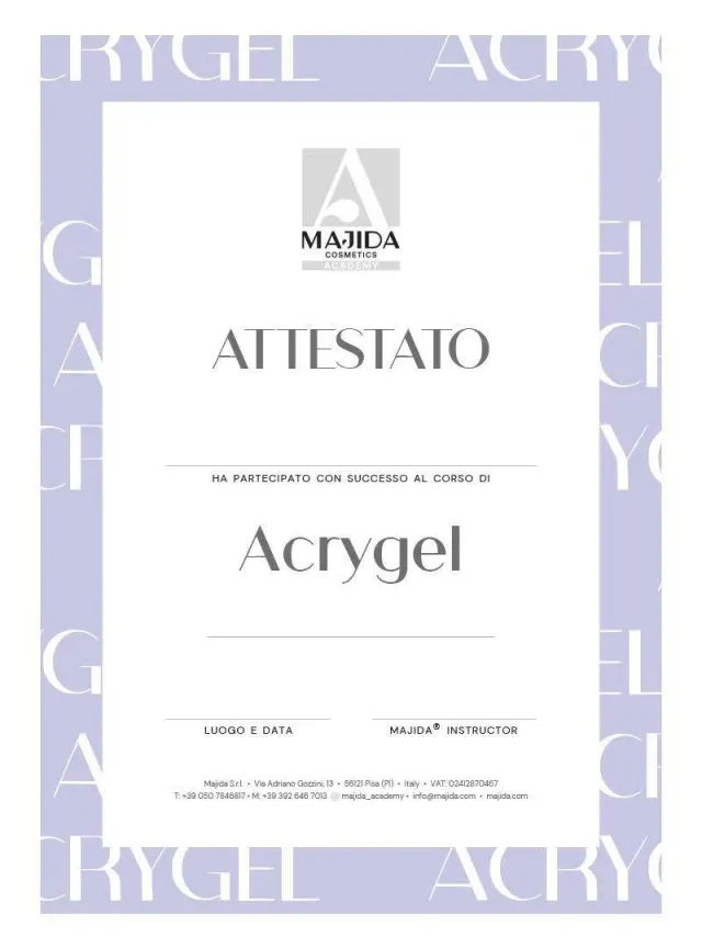 Majida Acrygel attestato corso unghie originale