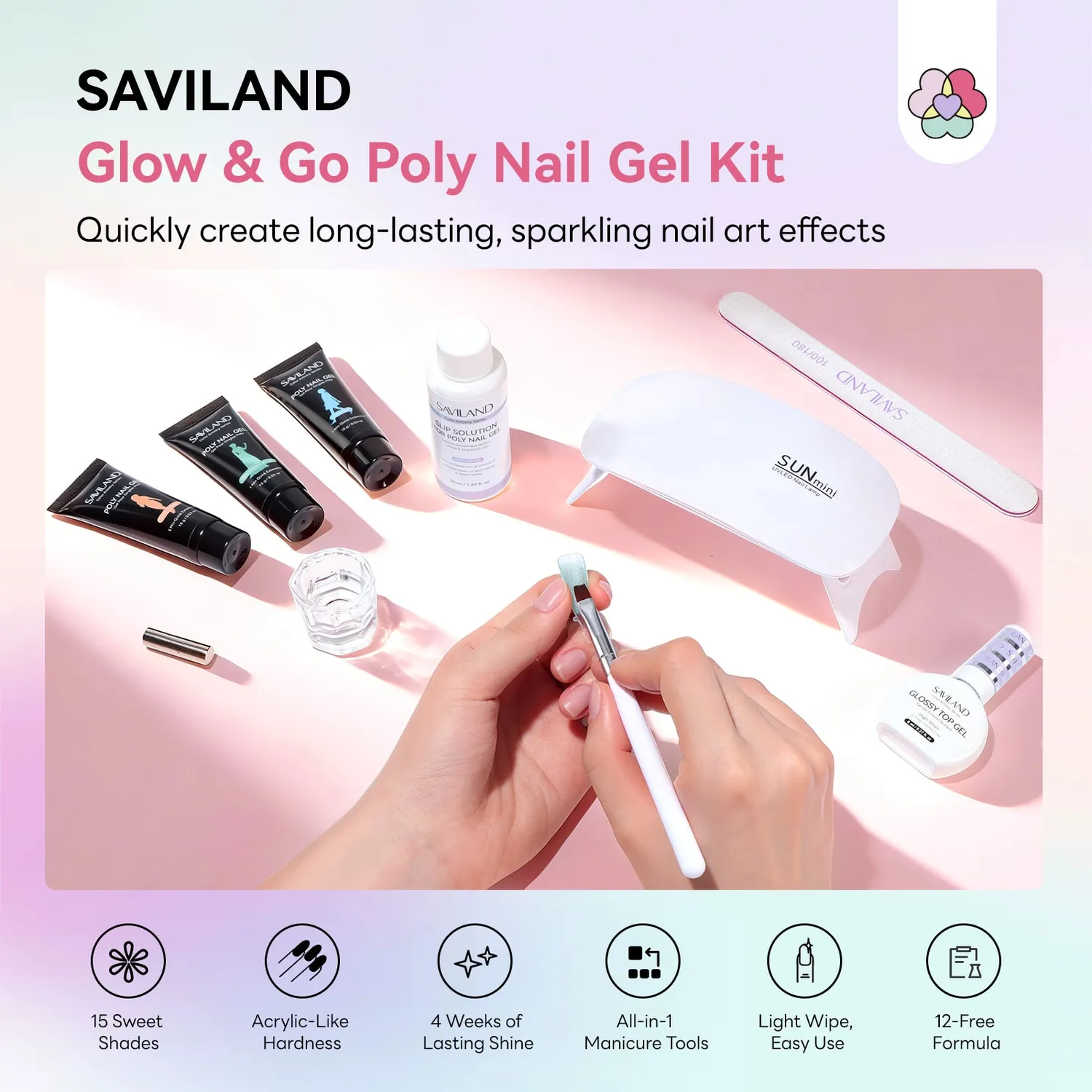 Saviland Sheer Cat Eye Kit Polygel 15 Colori vetro delicato
