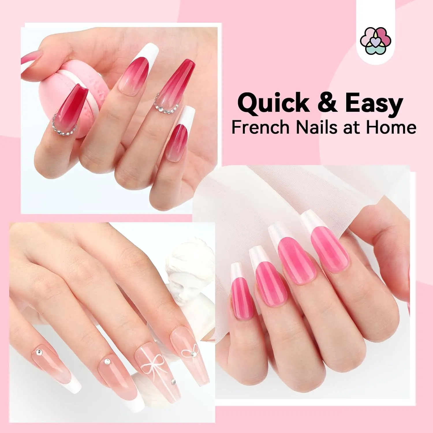Saviland Kit French Manicure Smalto Gel con Lampada e Sticker
