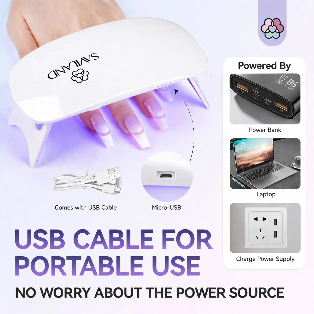 Saviland Mini Lampada Unghie UV LED 12W pieghevole