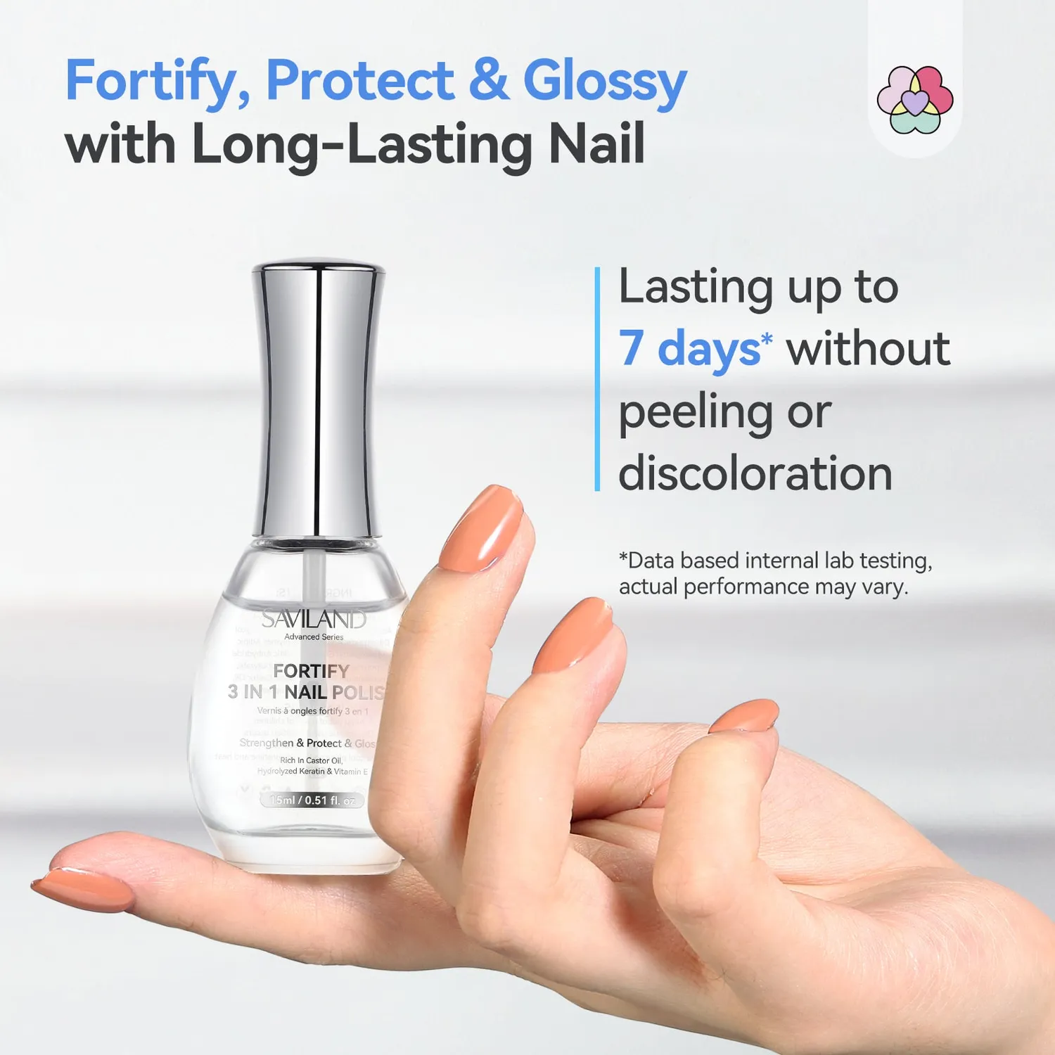 Saviland 3-in-1 Base Top Coat Rinforzante trasparente