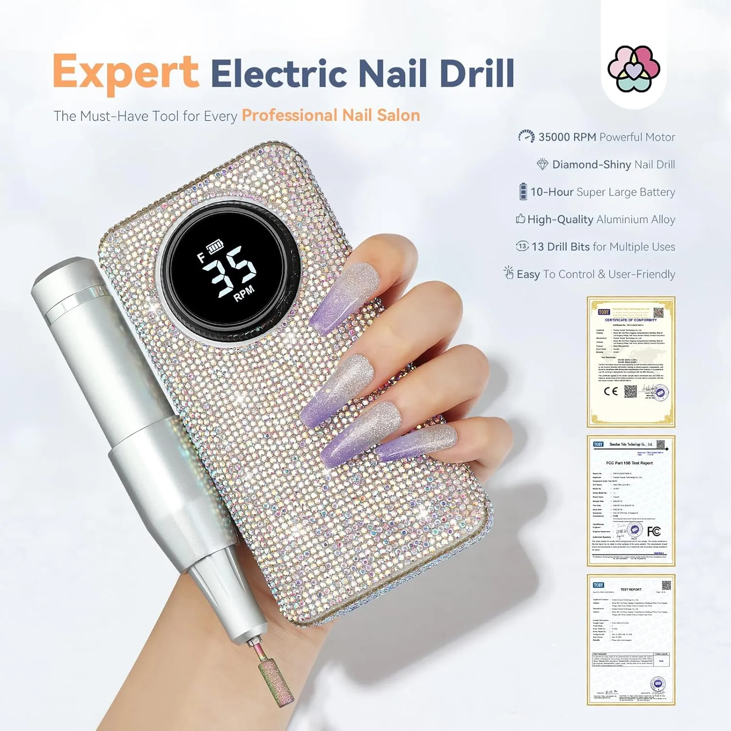Saviland Rhinestone Fresa per Unghie 35000RPM con strass