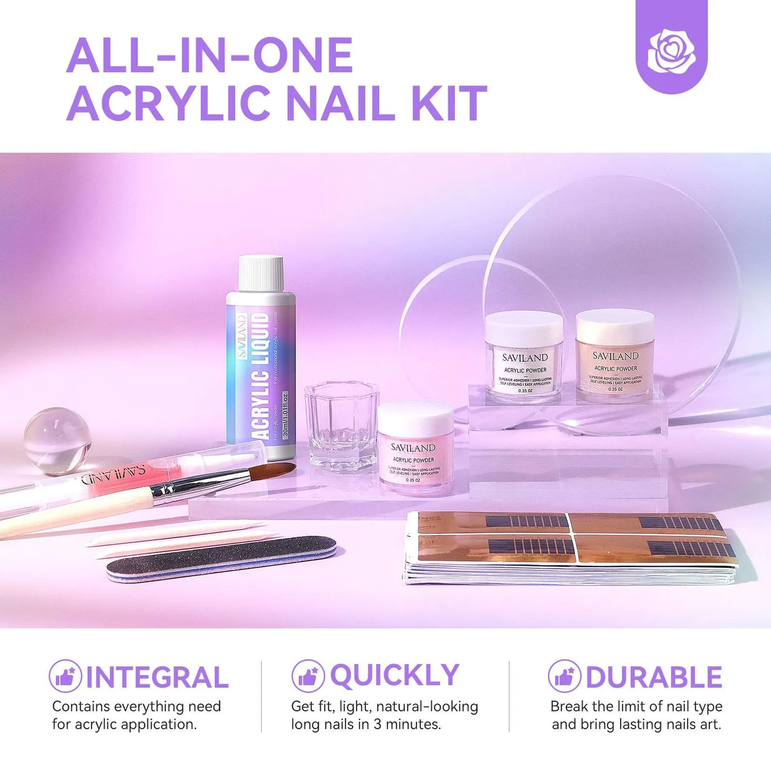 Saviland Kit Acrilico Principianti Polvere Liquido Mini