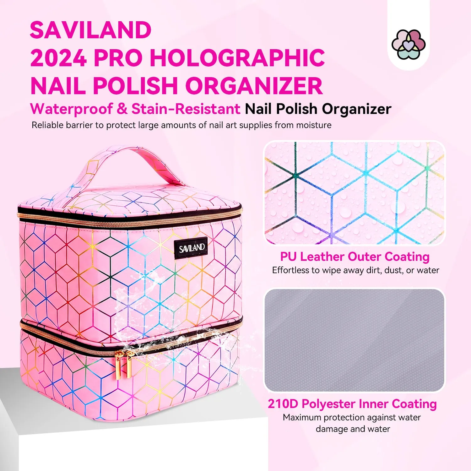 Saviland Organizer Borsa Smalti 30 Flaconi Rosa Olografico Impermeabile