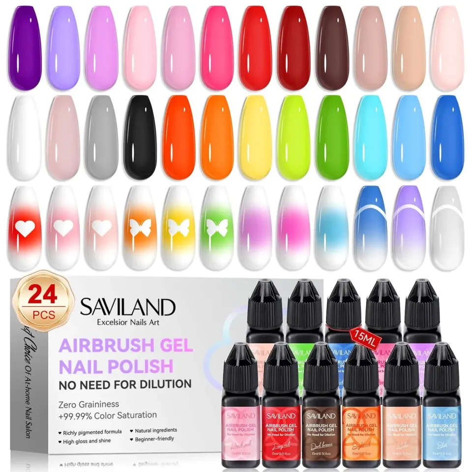 Saviland 24 Colors Airbrush Gel smalto airbrush 24 pezzi sfumato