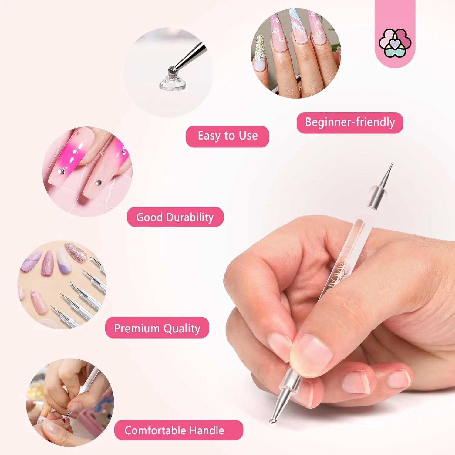 Saviland Dotting Tool Nail Art 5 Pezzi Doppia Punta Precisione