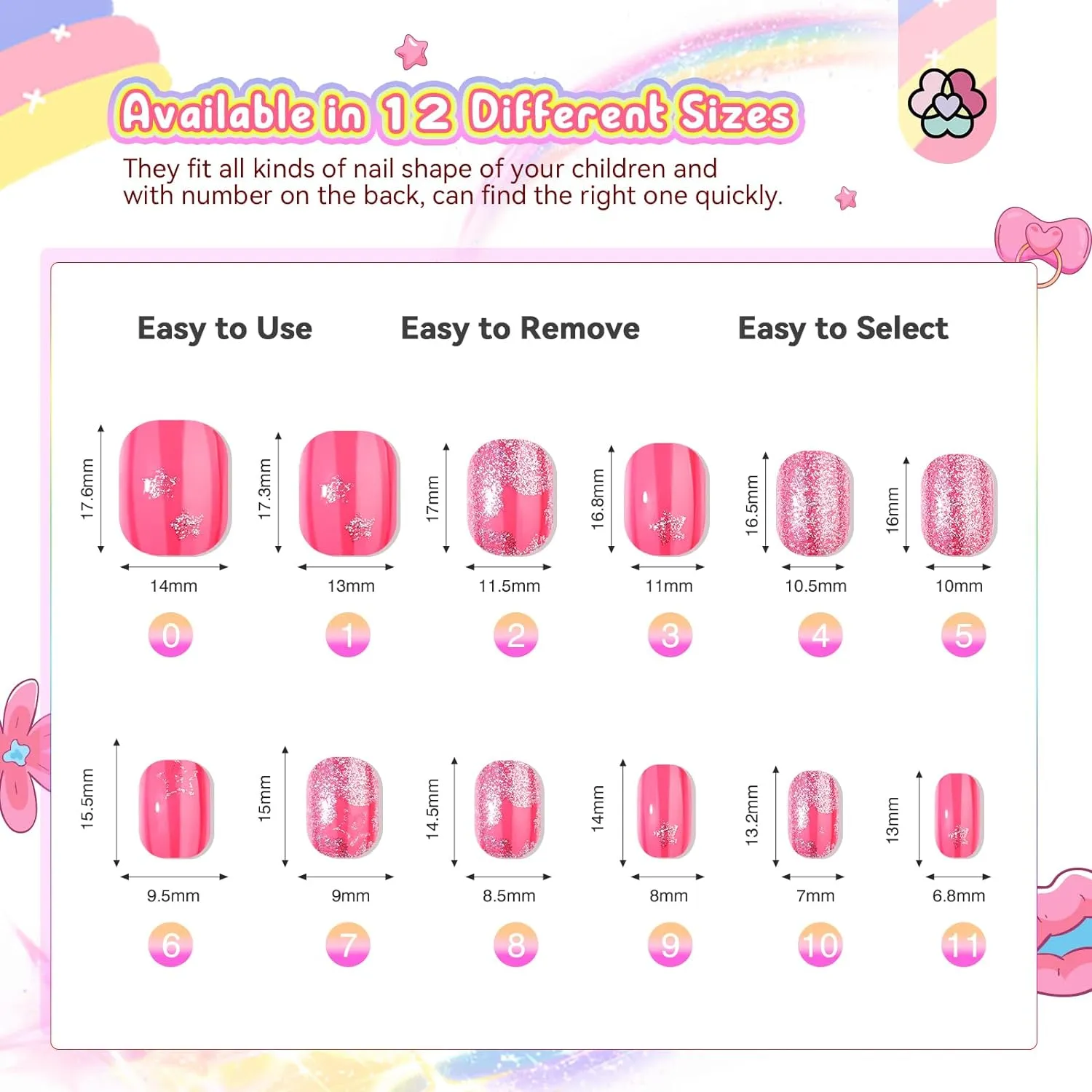 Saviland Press On Nails Bambina 168pz Fantasie Colorate Riutilizzabili