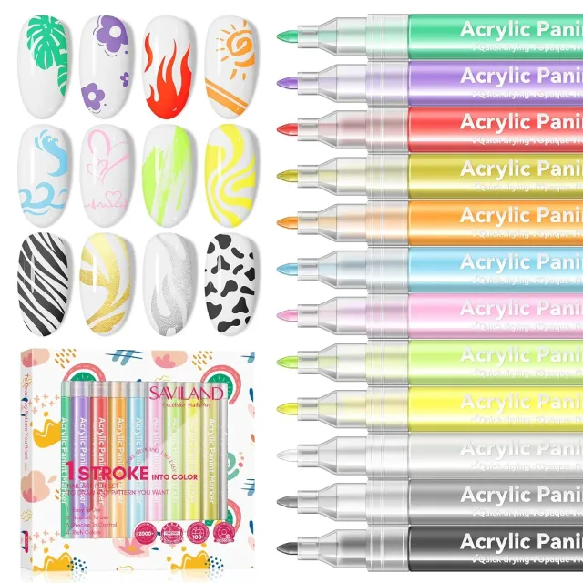 Saviland Nail Art penne gel 12 colori punta fine tratto preciso