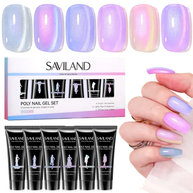 Saviland Cat Eye kit polygel 6 colori blu-viola magnetico
