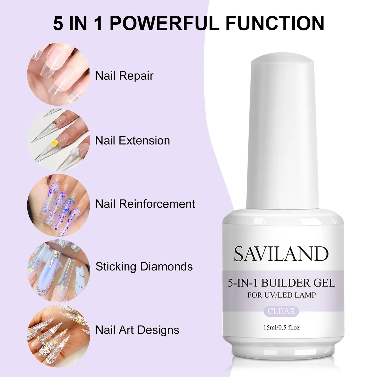 Saviland Builder Gel 5-in-1 Clear Boccetta 15ml uso professionale