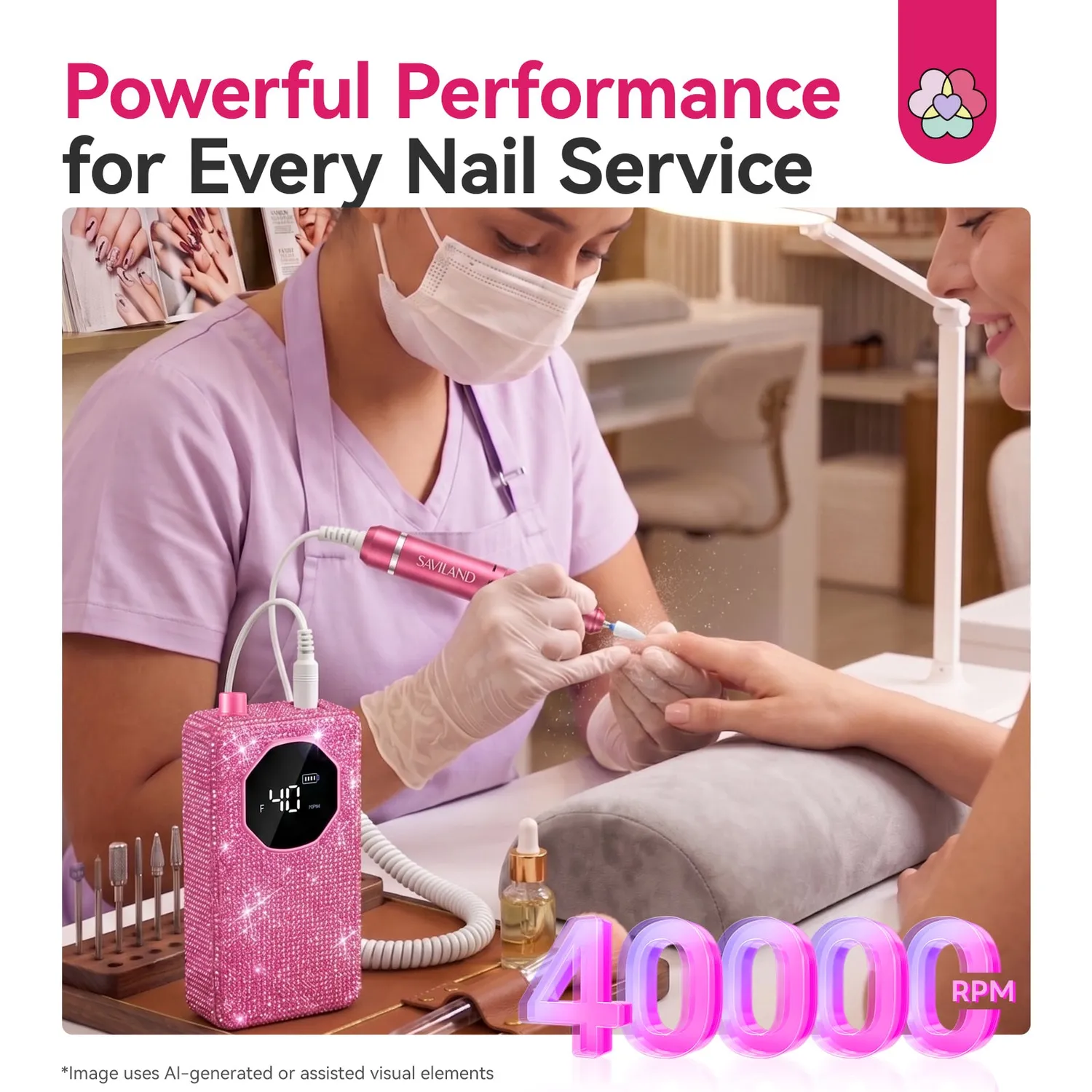 Saviland Barbie Pink Fresa Unghie 40000RPM display HD