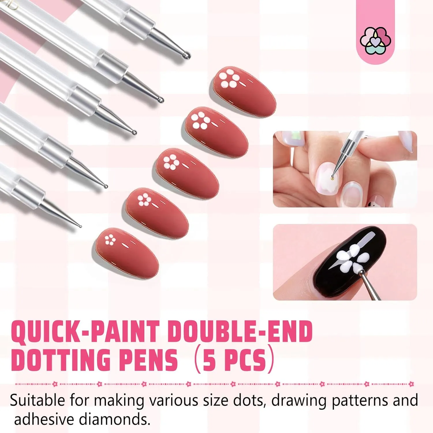 Saviland Dotting Tool Nail Art 5 Pezzi Doppia Punta Precisione