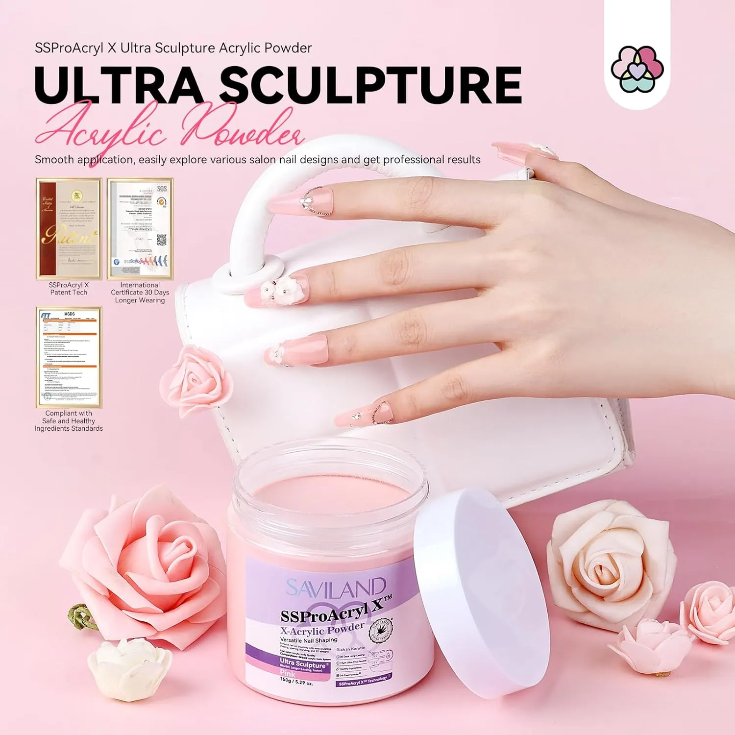 Saviland SSProAcryl X Polvere Acrilica Rosa 150 g dura