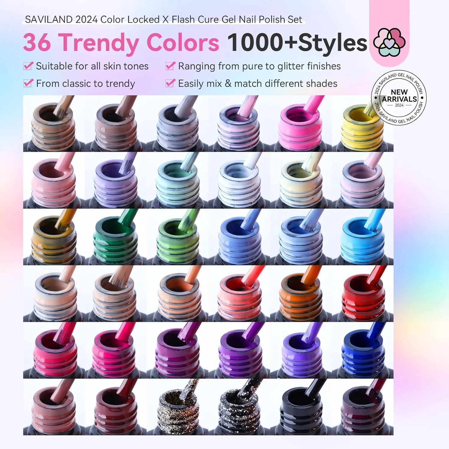 Saviland Set Smalto Gel Semipermanente 36 Colori con Base Top